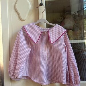 Zara Pink Checkered Peterpan collar Button Down Shirt